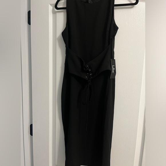 NWT Lulus Bodycon Lace Up Waist “Say So” Black Midi Dress - Picture 5 of 8